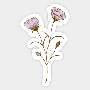 Lisianthus flower botanical line drawing in lavender Sticker